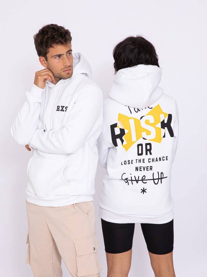 Unisex “Risk” Print Hoodie - White for wholesale by AARHON