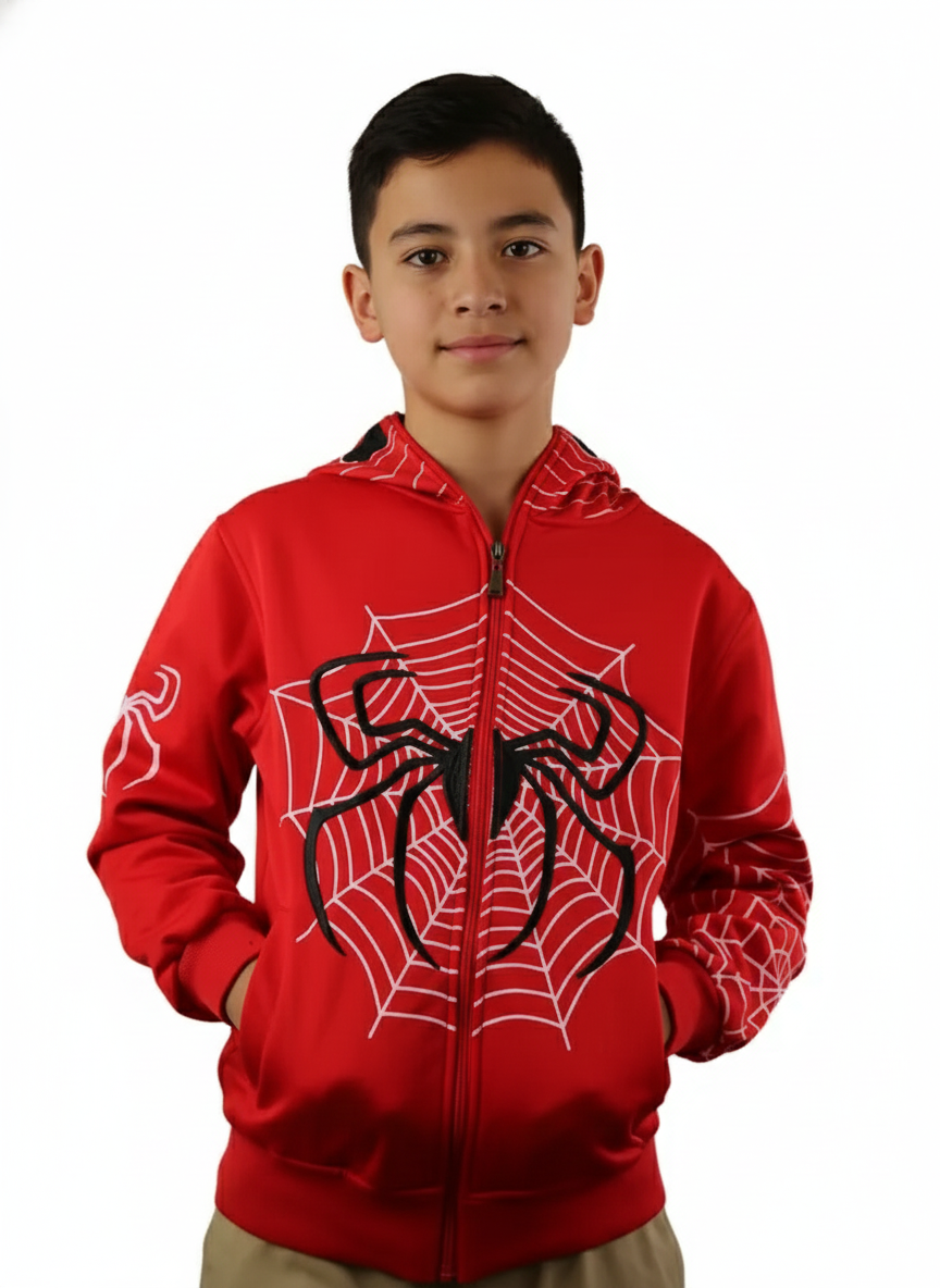 Lime Tree Clothing Inc. – Großhandel Hoodie – Kinder – Spider Hero Hoodie mit Reißverschluss für Kinder — lustiges Design mit Maskenkapuze15