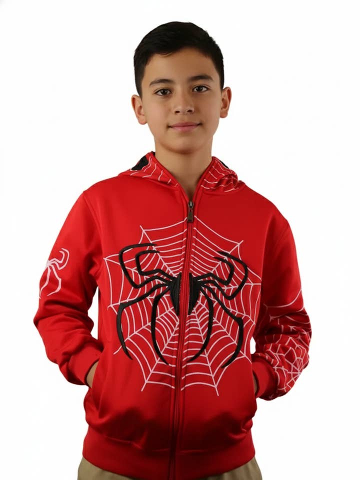 Lime Tree Clothing Inc. – Großhandel Hoodie – Kinder – Spider Hero Hoodie mit Reißverschluss für Kinder — lustiges Design mit Maskenkapuze15