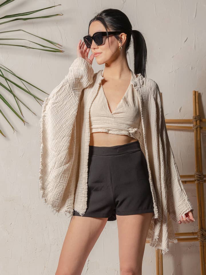 Moa - Wholesale Kimono - Women's - Boho Style Cream Muslin Poncho