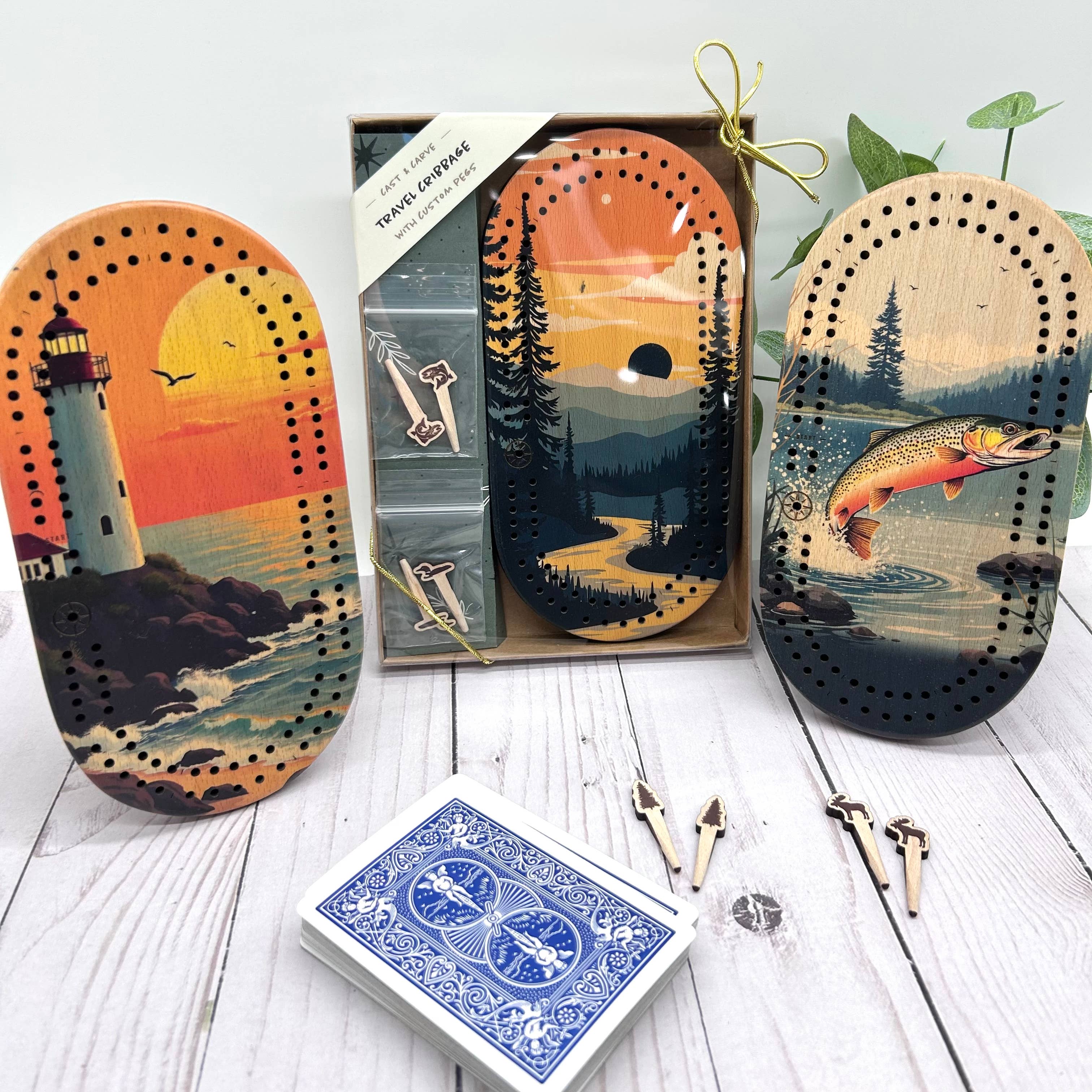 Cast & Carve – Engroshandel Brætspil – Farverig Vildmark Mini Rejse Cribbage Bræt2