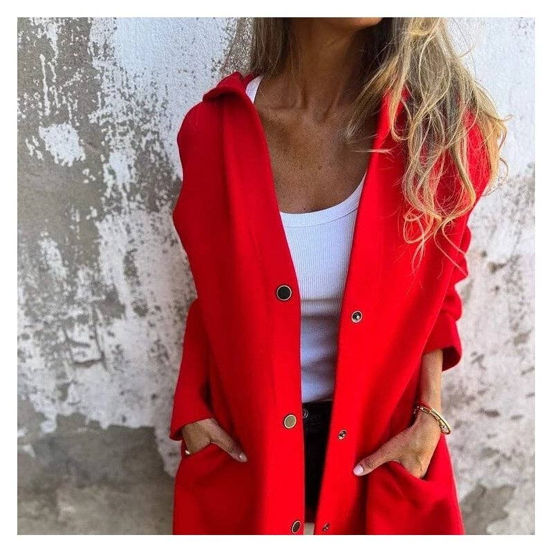 UZ Wholesale Store – Blusão - Mulher por atacado – Casaco de tricô casual com capuz e abotoamento simples em cor sólida9