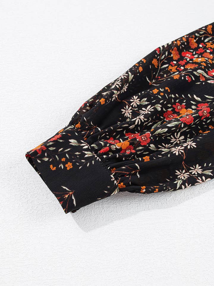 Black Aesthetic Floral Puff Sleeve Shirt for wholesale on Faire7