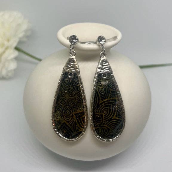 Black sparkle pattered - teardrop for wholesale by WEARABLES BY B LLC
