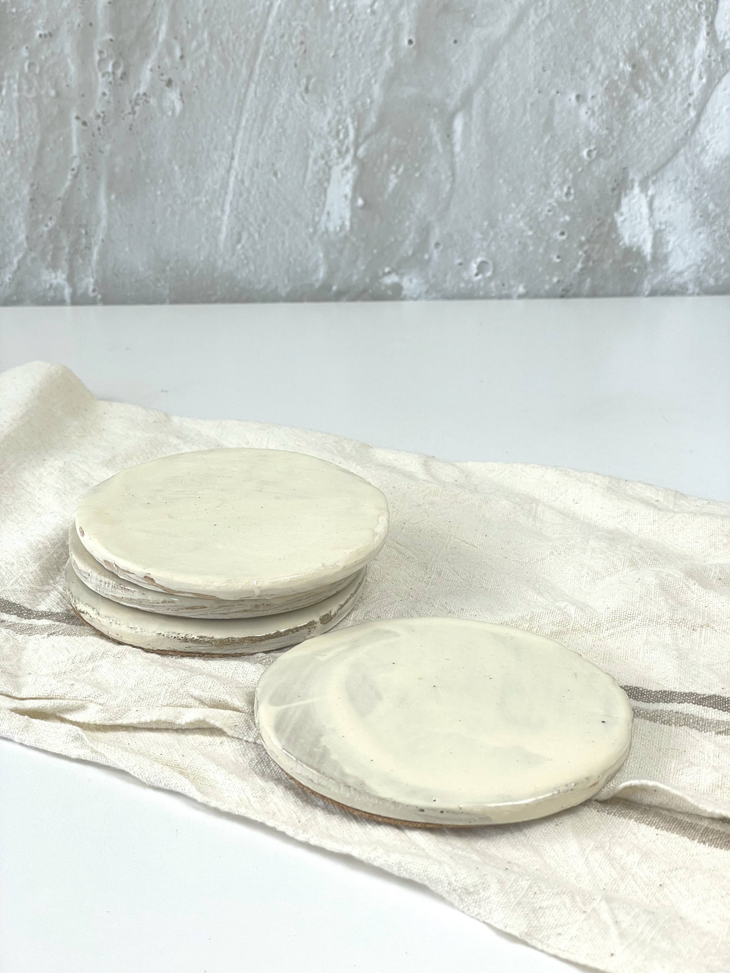 Zenful Pottery - Wholesale Coasters - Hakeme Collection - White Stoneware Coasters3