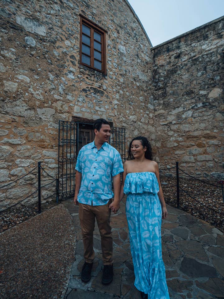 Palm Dusty Blue Aloha Shirt for wholesale on Faire5