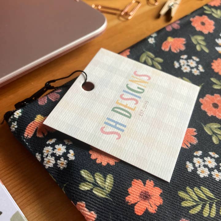 SH Designs – wholesale Pencil case/pouch – Blue and Orange Floral Handmade Zipped Pencil Case 3