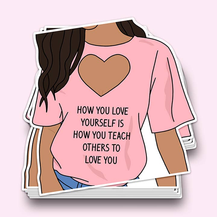 Självvård klistermärke hjärta skjorta citat klistermärke, bärbar dator för wholesale av Selflovejourneyco