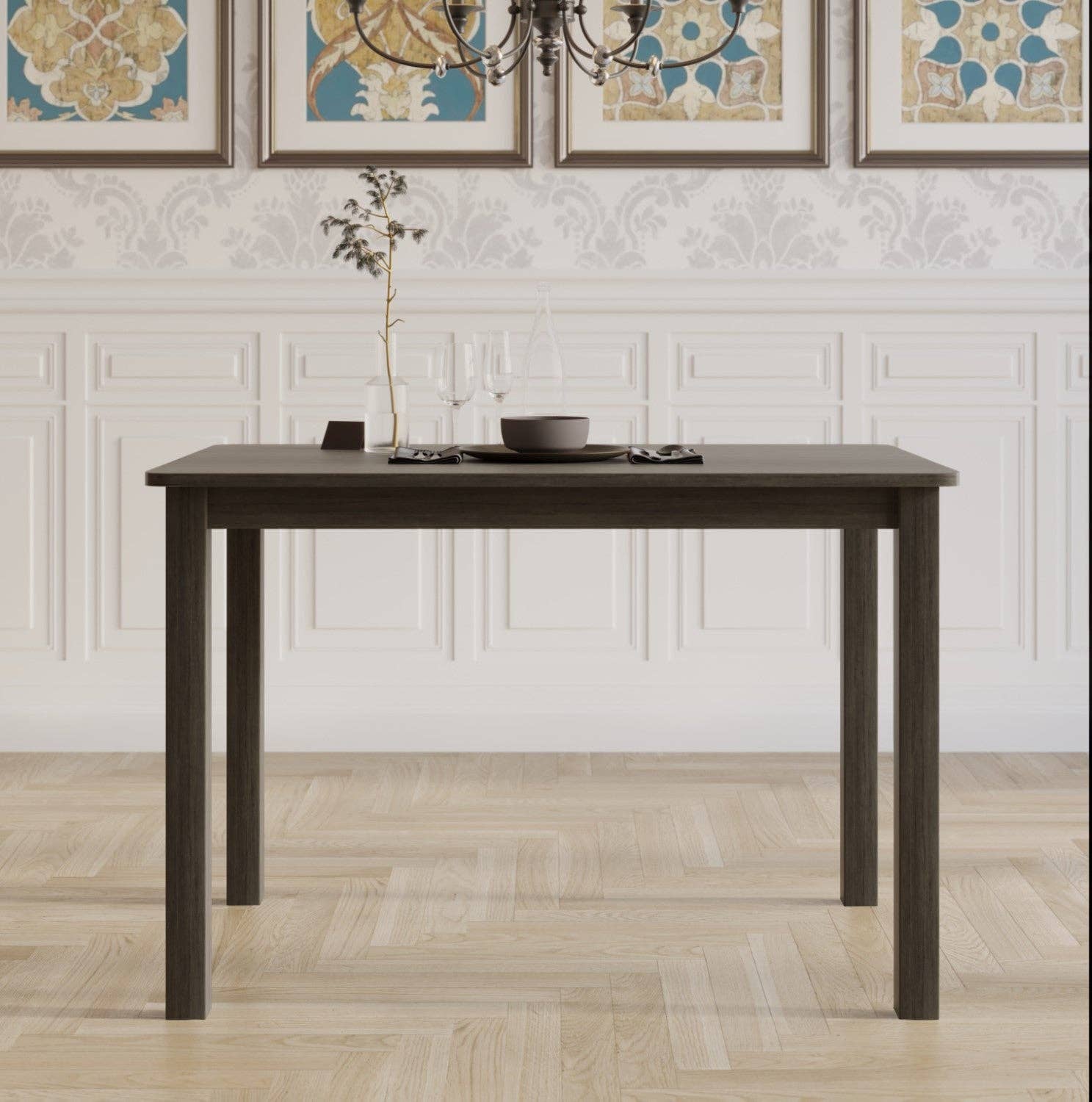 Home Design - Wholesale Chair - 5-Piece Milford Starter Modern Indoor Dining Set, Taupe, Rounded-edge table, Ladder-back chairs, Padded seats, Small-space friendly, Elegant design1