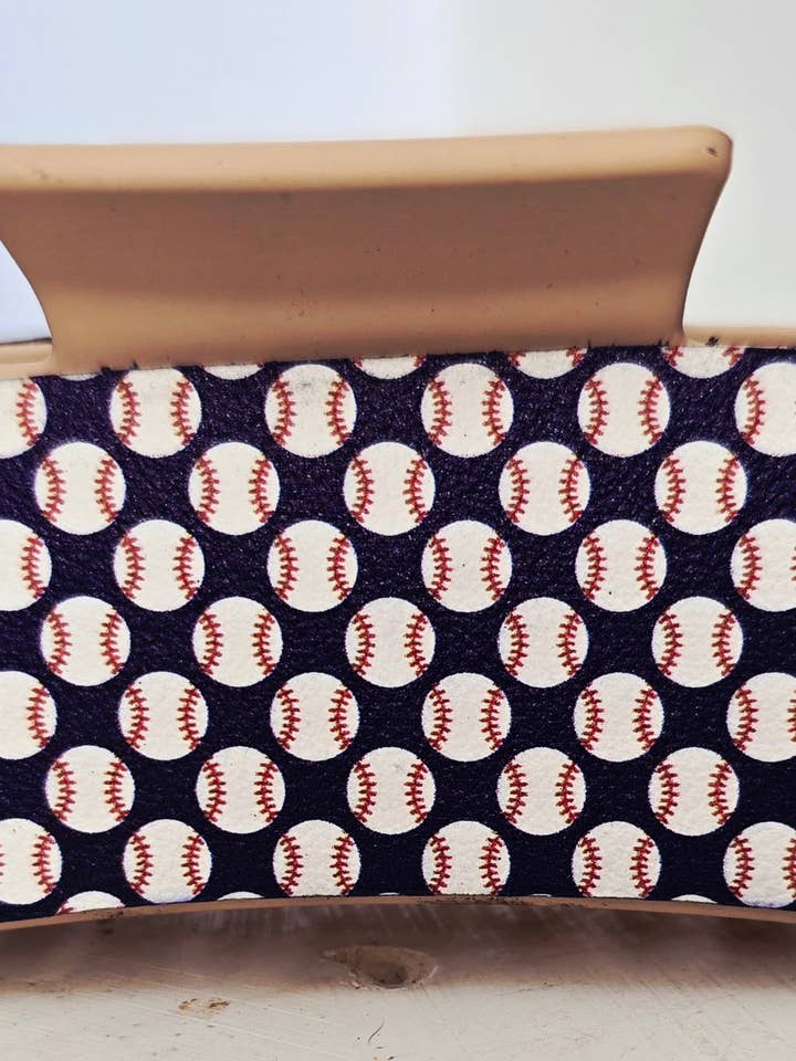Baseball Print Hair Clip Genuine Natural Leather for wholesale by Silver Birch Designs Jewelry