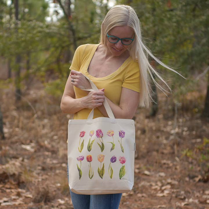 Alla Dickson Art - Wholesale Tote Bag - Women's - Floral Tote Bag Tulip Bag Flower Canvas Tote Spring Tote
