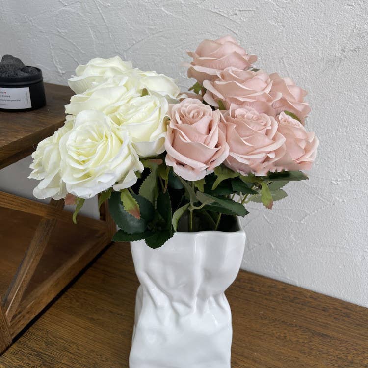 Sweet Home Deco – wholesale Konstgjorda blommor – 16"T sidenrosblommbunke, 9 huvuden, flerfärgade15