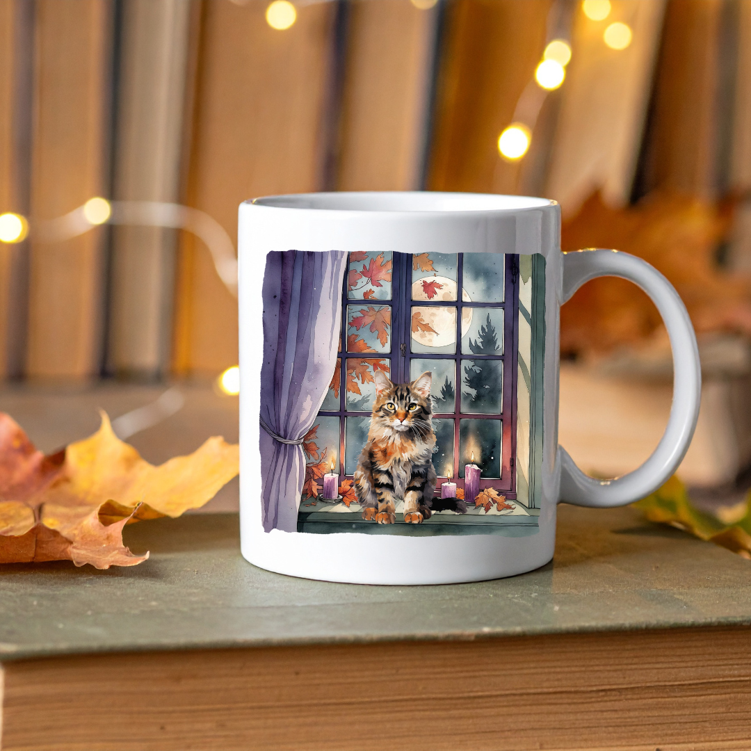 Les Moonettes - Vente Tasse à café - Mug en céramique la Fenêtre aux ronrons d'automne0