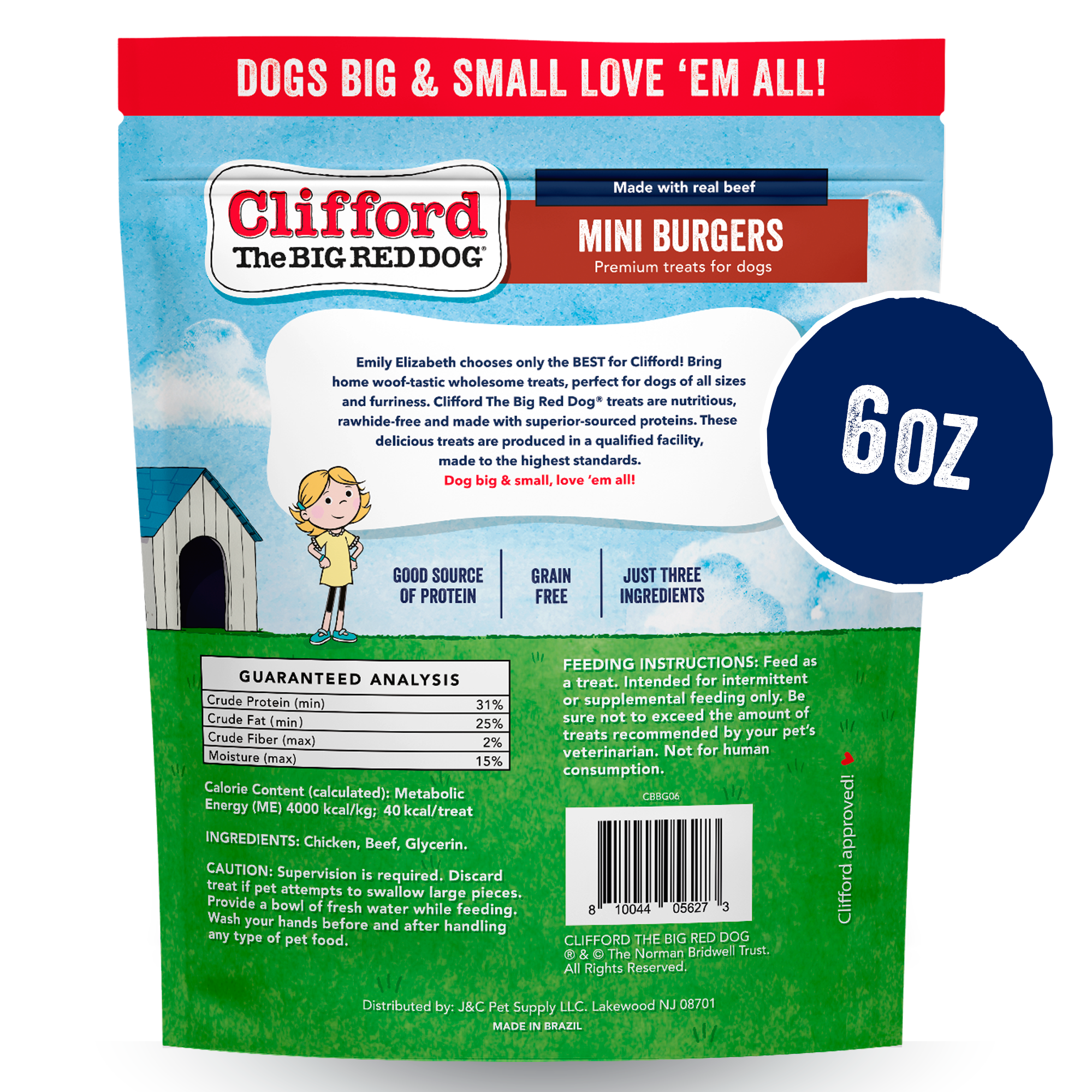 J&C PET SUPPLY LLC - Vente Friandises – chien - Friandises à mâcher pour chiens Clifford The Big Red Dog, 6 oz1