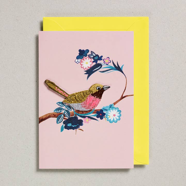Embroidered Bird Cards - Pack of 6 - Blank for wholesale by Petra Boase Ltd