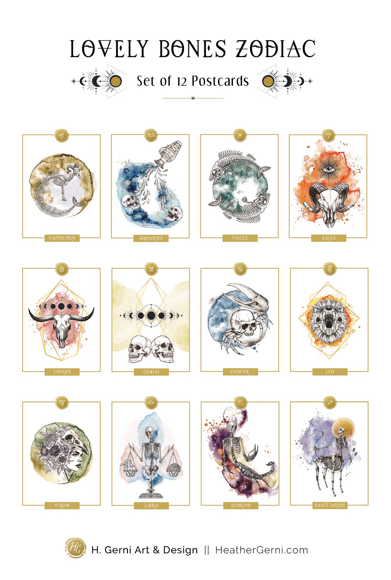 Heather Gerni Art & Design - Wholesale Postcard Set - Zodiac Classic Postcard Set1