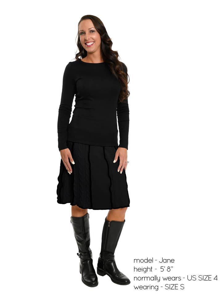 Green 3 – Engroshandel Nederdel - Dame – Dame Bomuldstrøje Strik Panel Nederdel - Tekstureret Sort1