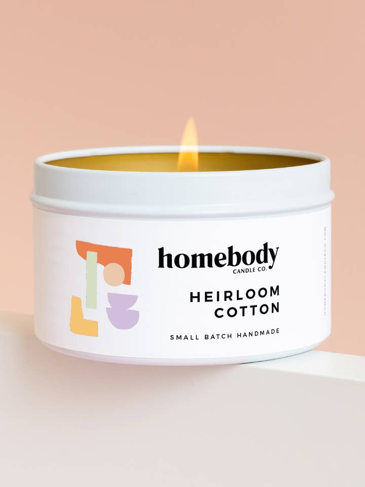 Heirloom Cotton • candle tin ✸ 2025 Spring for wholesale by Homebody Candle Co.