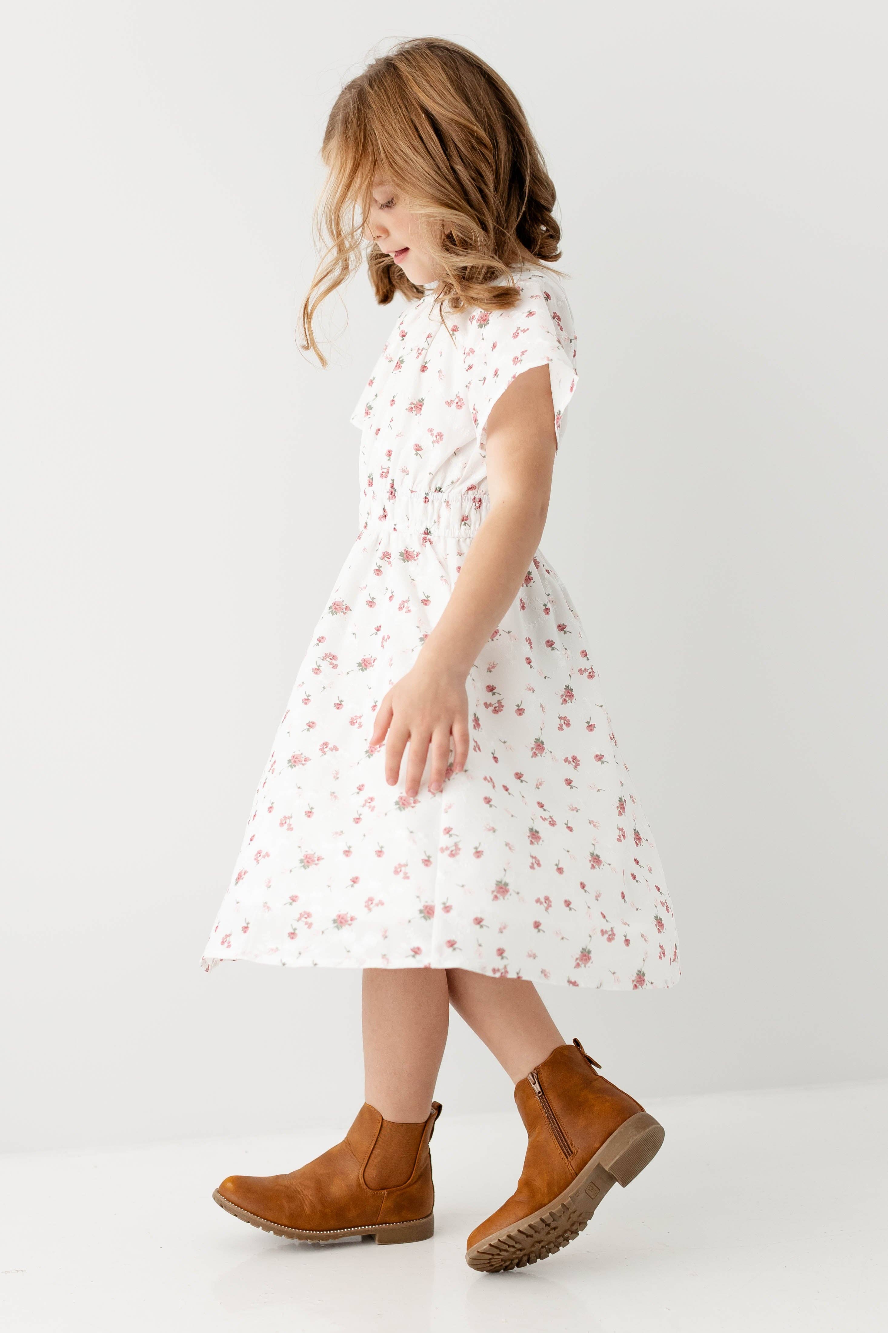 White 'Cynthia' Girl Embroidered Floral Print Dress for wholesale on Faire4