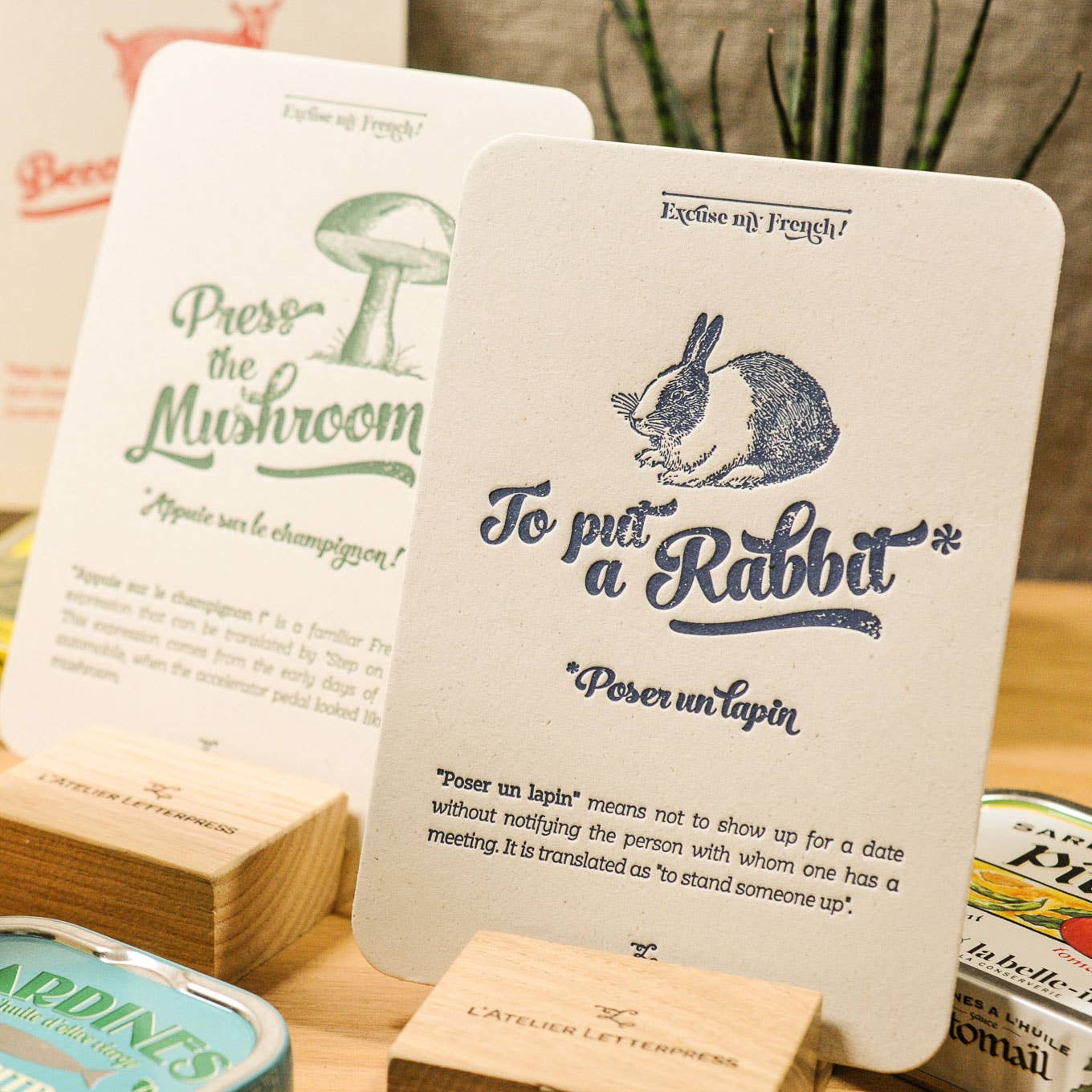 L'Atelier Letterpress – wholesale Vardagliga hälsningskort – Boktryckt kort med texten "Press the Mushroom"3