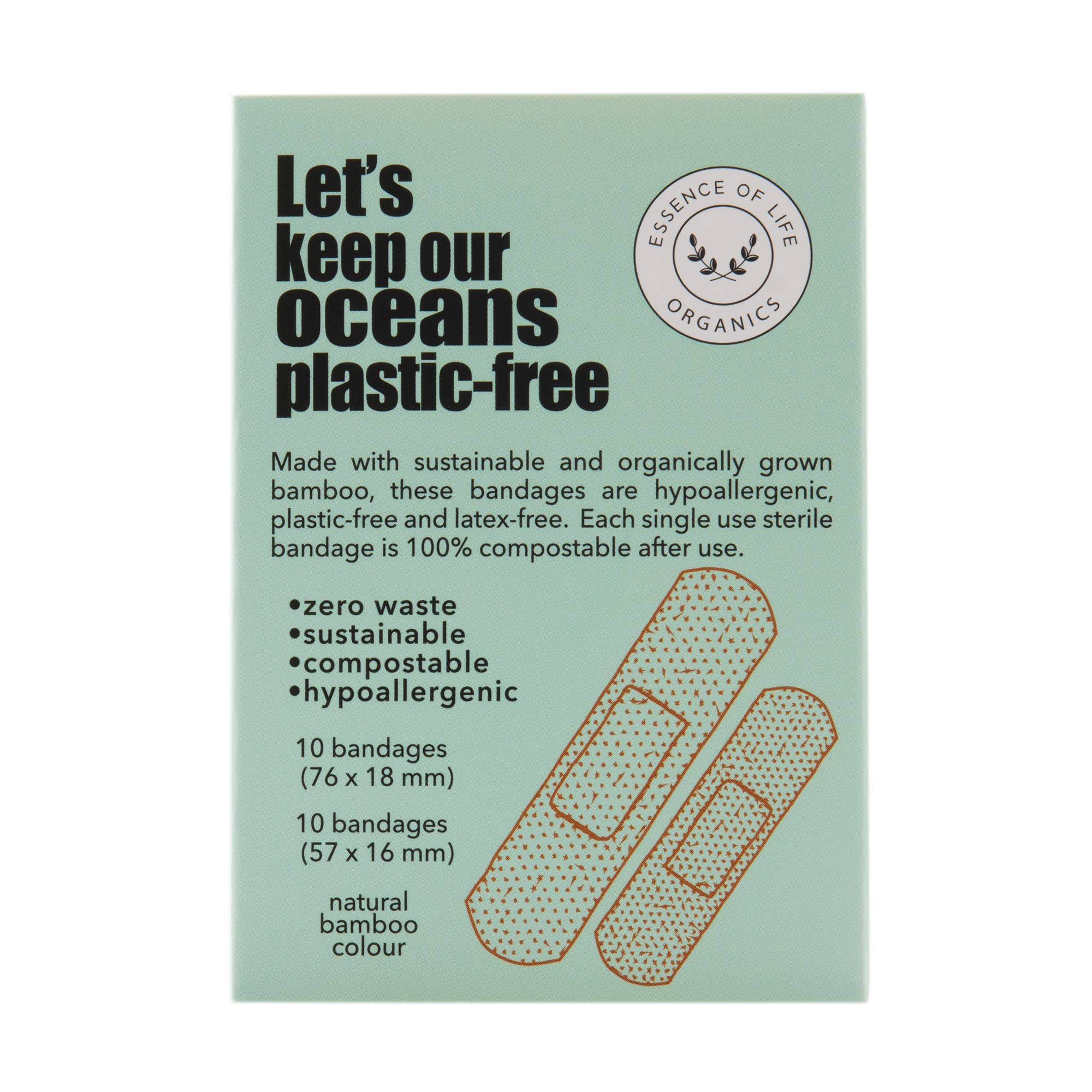 Essence of Life Organics – wholesale Plasters/bandages – 100% Biodegradable Bamboo Bandages, 20 Strips (2 Sizes)2