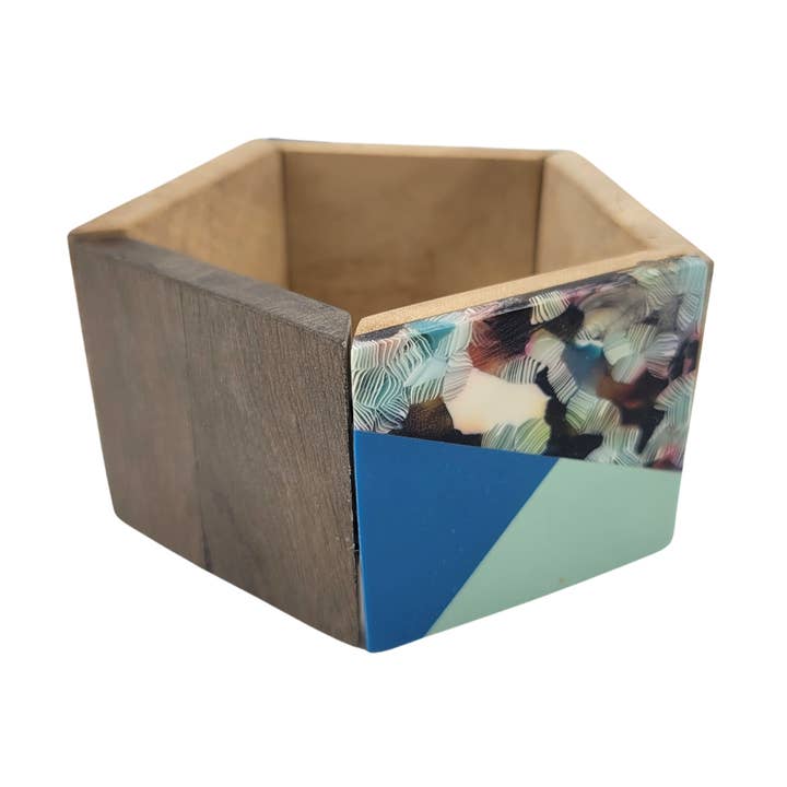 Resin Abstract Wooden Bangle for wholesale by This Side Up Designs