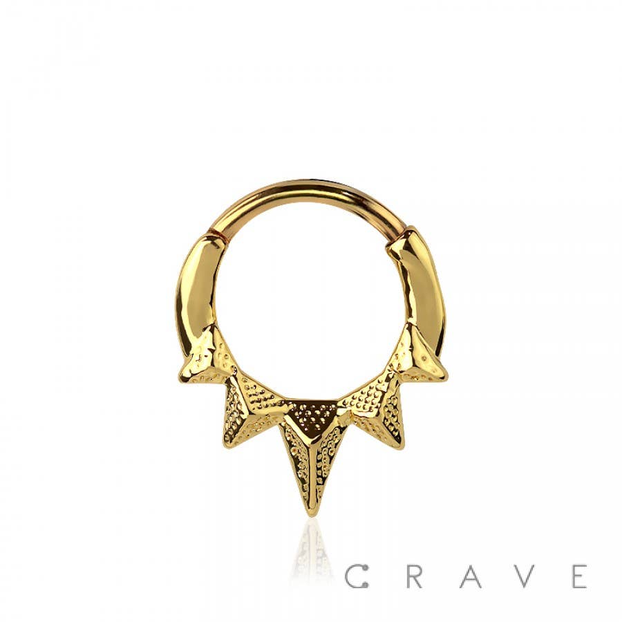 CRAVE - Wholesale Single Earring - 316L SURGICAL STEEL UNICORN TRIPLE CORRUGATED SPIKE FRONT SE1