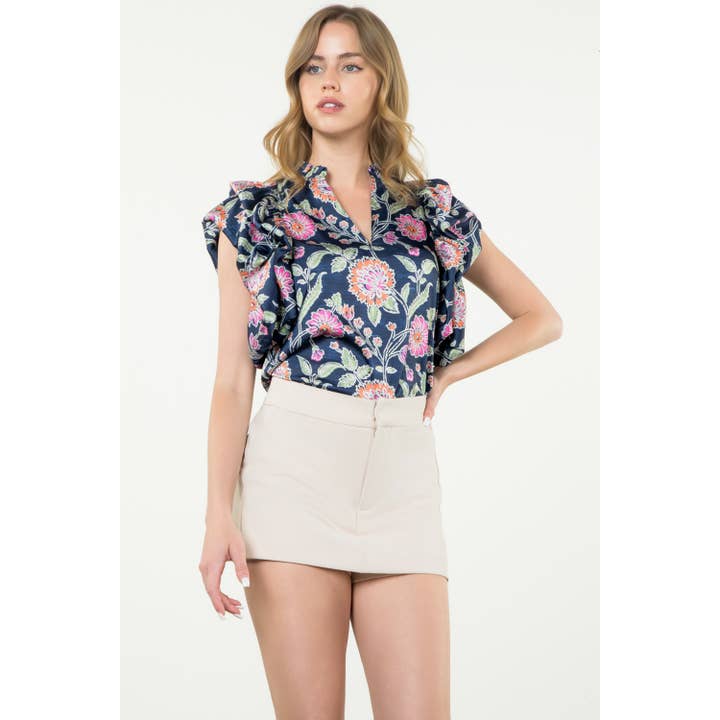 Camisa Flutter Flutter Print Top por atacado de THML