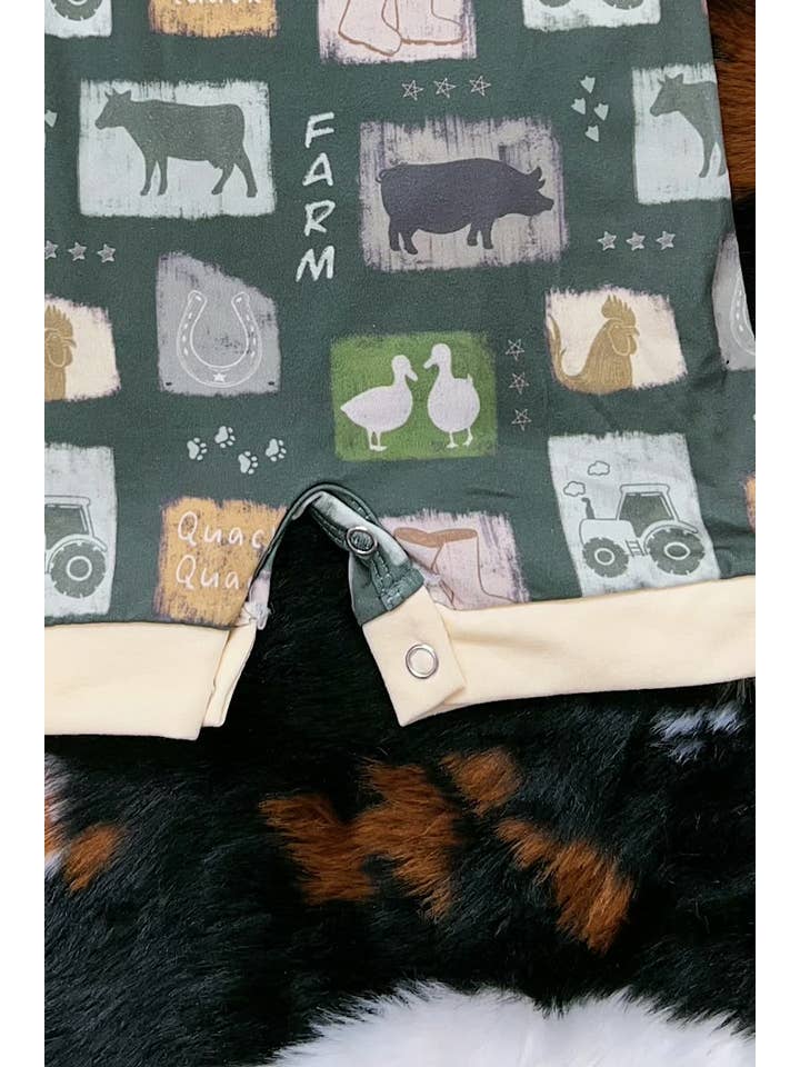 Kids Charm Online - Wholesale Jumpsuit - Baby - Farm printed boys baby romper with snaps.