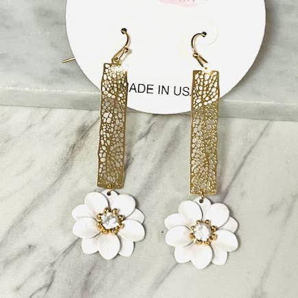 Rectangle Filigree with a White Flower Drop for wholesale by Anita K By Blushing Pink