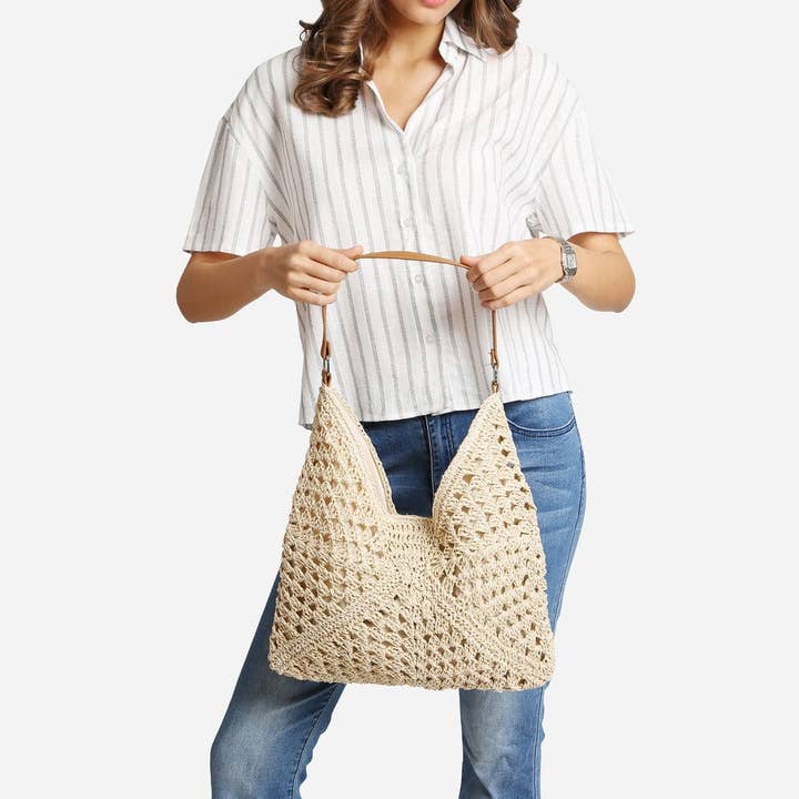 MiMi Wholesale - Wholesale Tote Bag - Women's - JBG231 Marlie Straw Hobo Tote Bag
