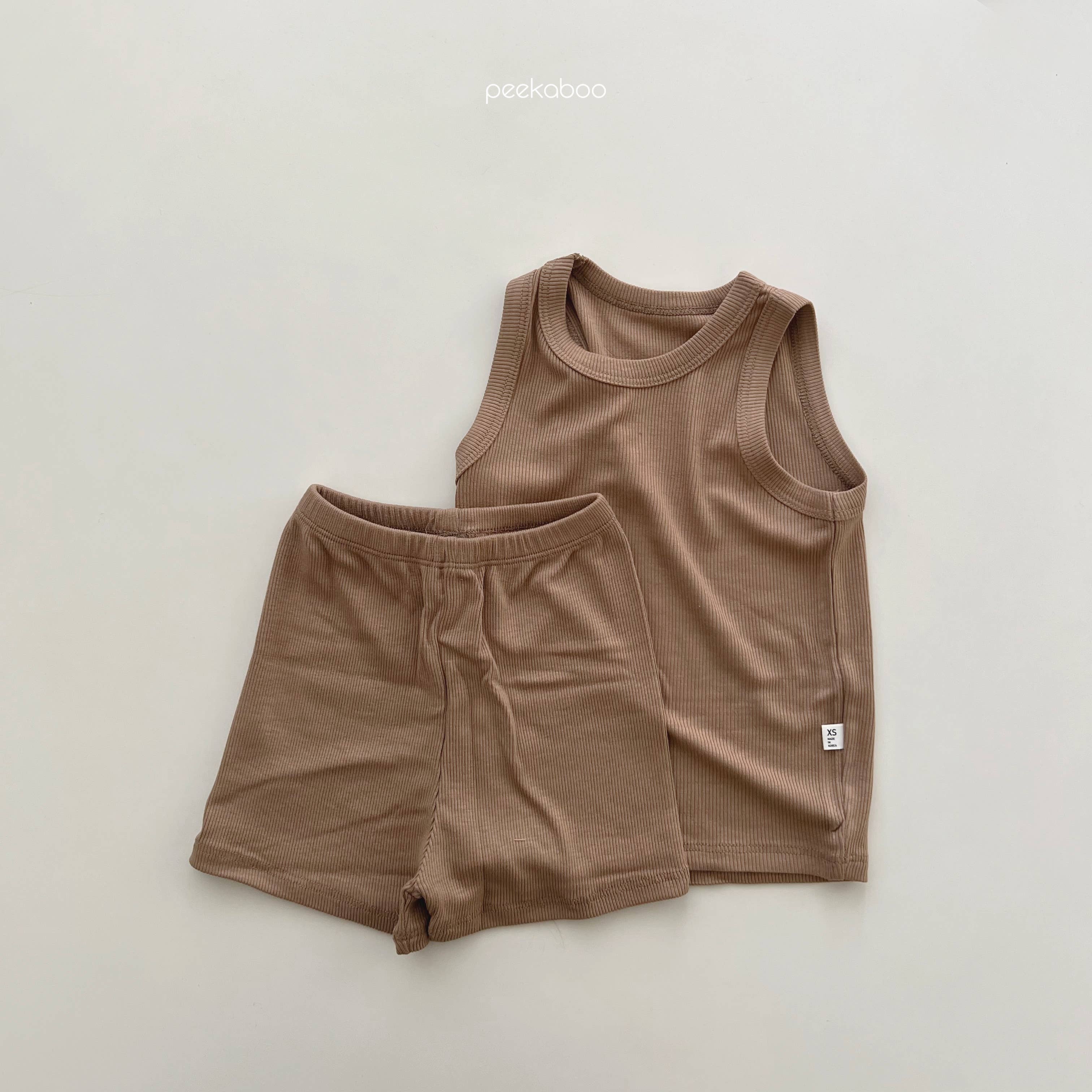 peekaboo – Großhandel Schlafanzug-Set – Kinder – Neutrale Farbe Kinder Kleinkind geripptes Tanktop und Shorts Pyjama2