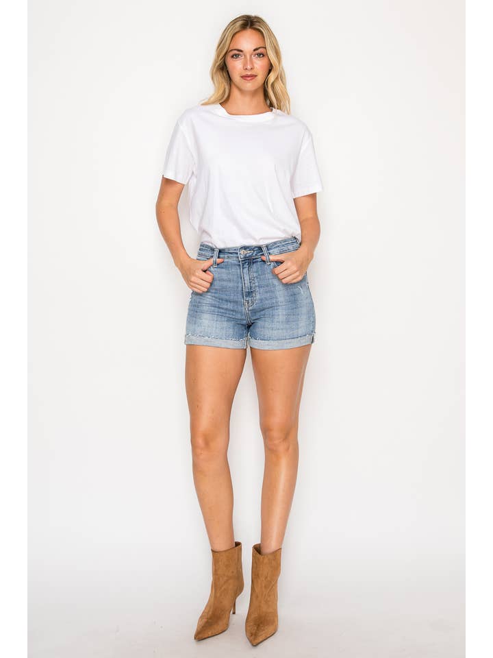 ARTEMIS VINTAGE - Wholesale Shorts - Women's - HIGH RISE CUFFED STRETCH DENIM SHORTS