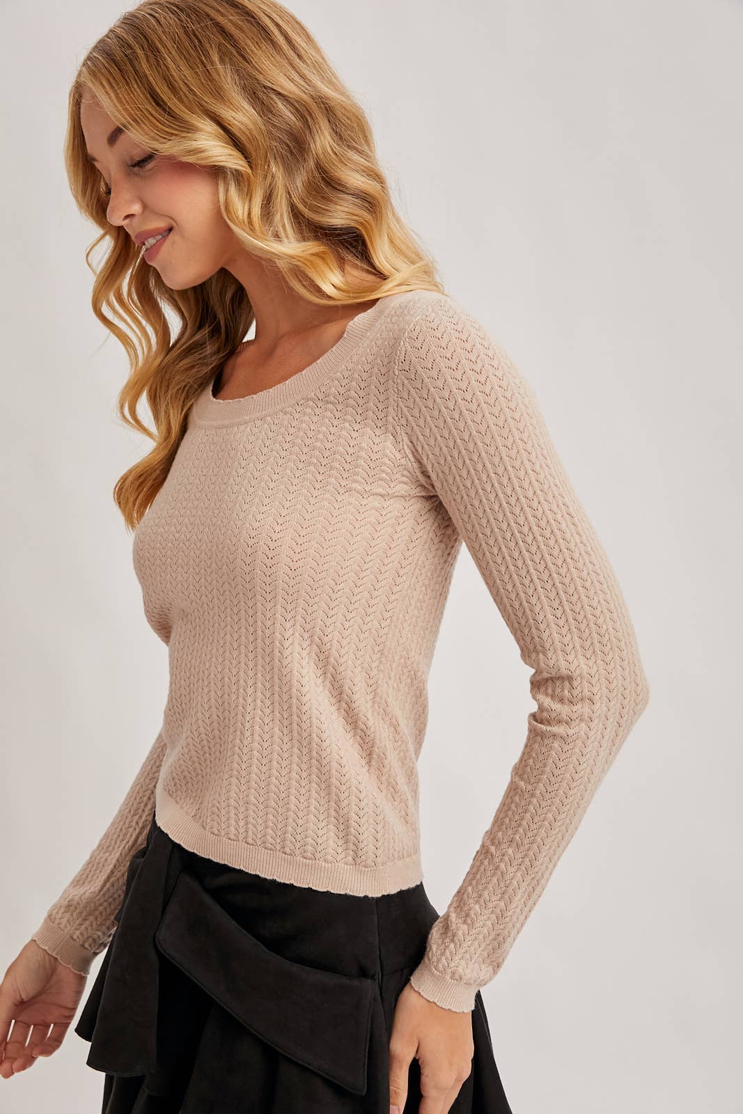 Black L/S POINTELLE TOP for wholesale on Faire6