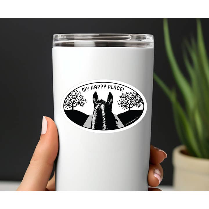 3" Tumbler Horse Sticker / Happy Place Trail / WATERPROOF for wholesale by Horse Hollow Press / Pretty, Funny, Snarky Cards & Stickers