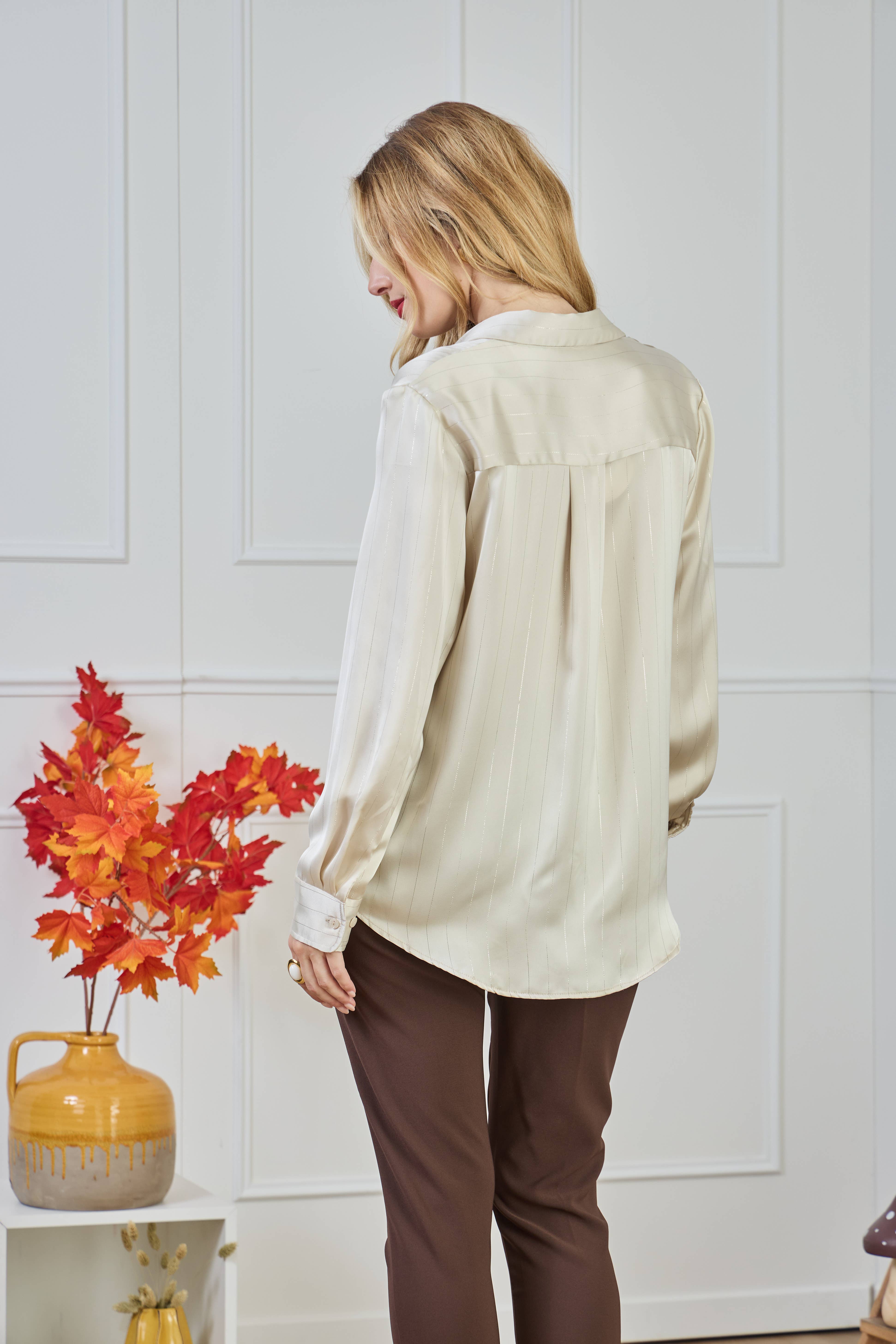 LULUMARY - Wholesale Button Down Shirt - Women's - Striped lurex shirt CH37320