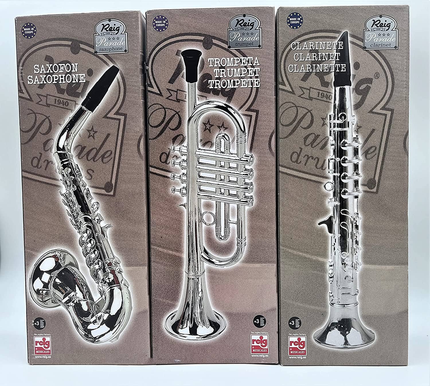 KsmToys – Brinquedo musical - Crianças e bebés por atacado – Conjunto de instrumentos musicais infantis: trompete, saxofone e clarinete com caixa marrom1