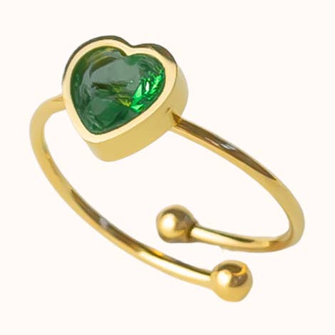 Anello Cuore con Pietra di Nascita di Maggio - Smeraldo per la vendita all'ingrosso da parte di Blue Buddha Jewelry