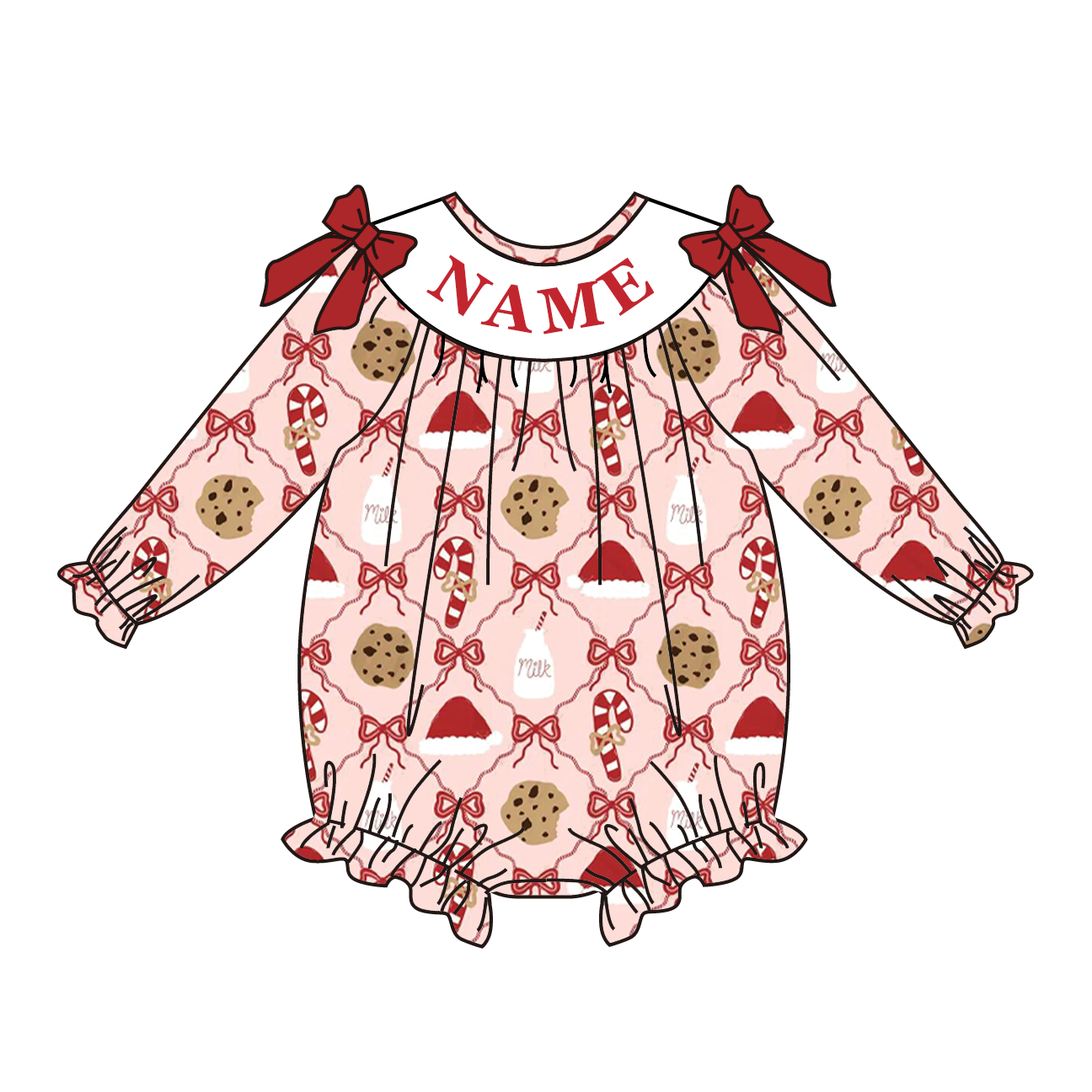 Auraquise - Wholesale Top & Short Set - Kids - Christmas Cookies Smocked Outfit – Custom Name Embroidery0