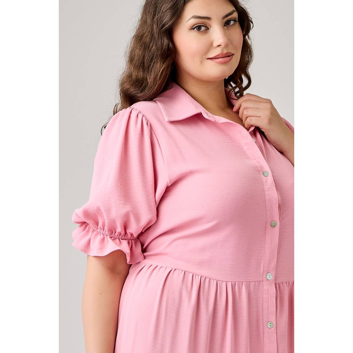 ORANGE CORAL PLUS SIZE BUTTON FRONT MAXI DRESS WITH TIERD HEM for wholesale on Faire23