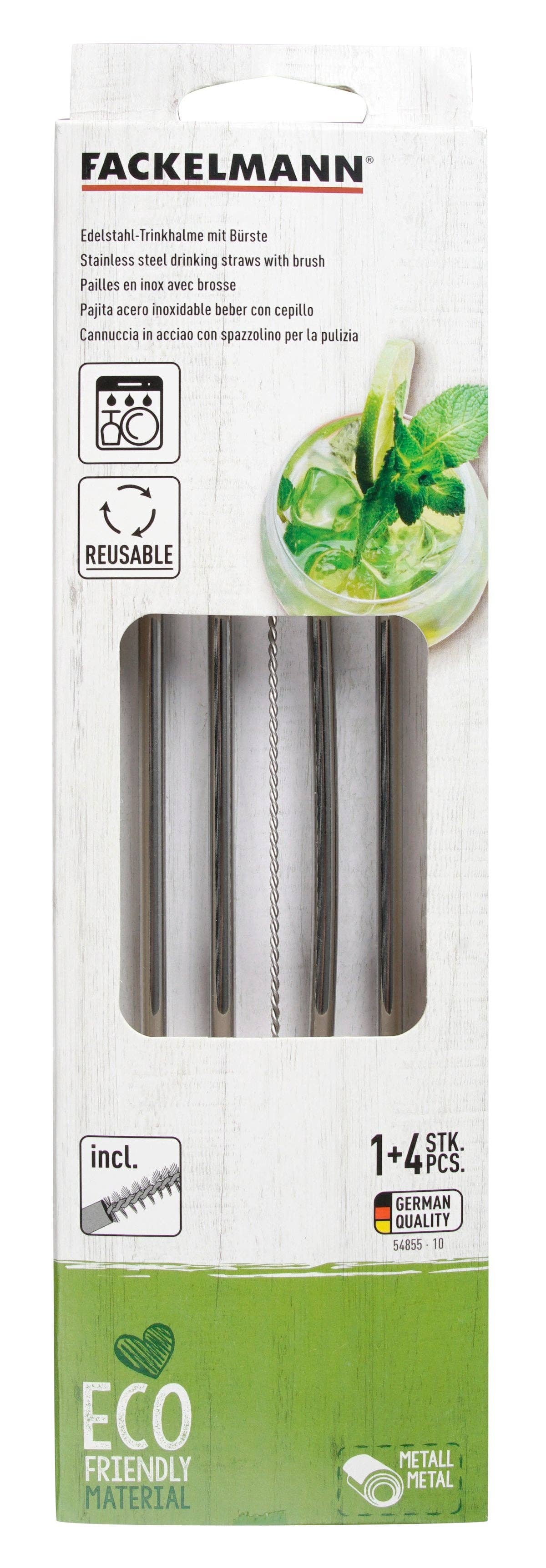 Fackelmann - Wholesale Drinking Straw - Set of 4 stainless steel straws with cleaning brush Bar Concept2