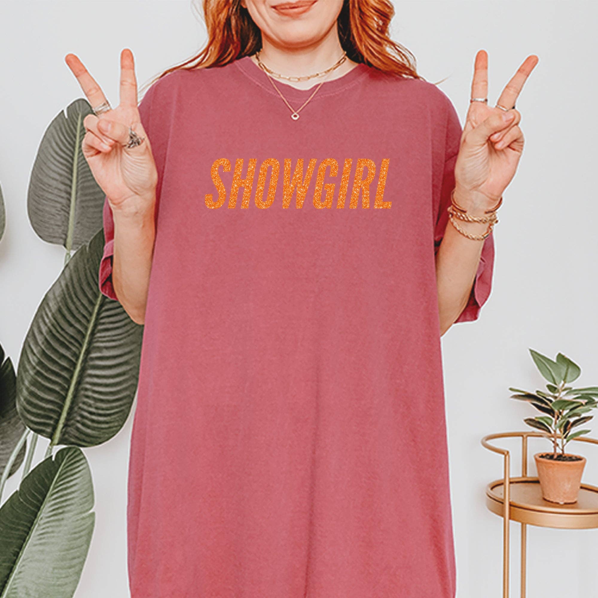 Expression Tees - Vente T-shirt sérigraphié – femme - T-shirt unisexe vintage doux à paillettes orange Showgirl13