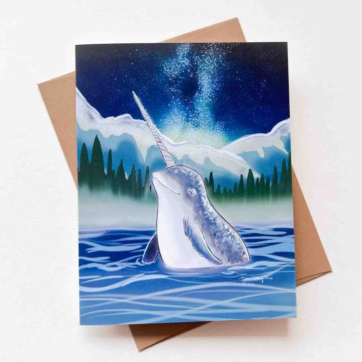 Narwhal in the Night Card for wholesale by True North Creations