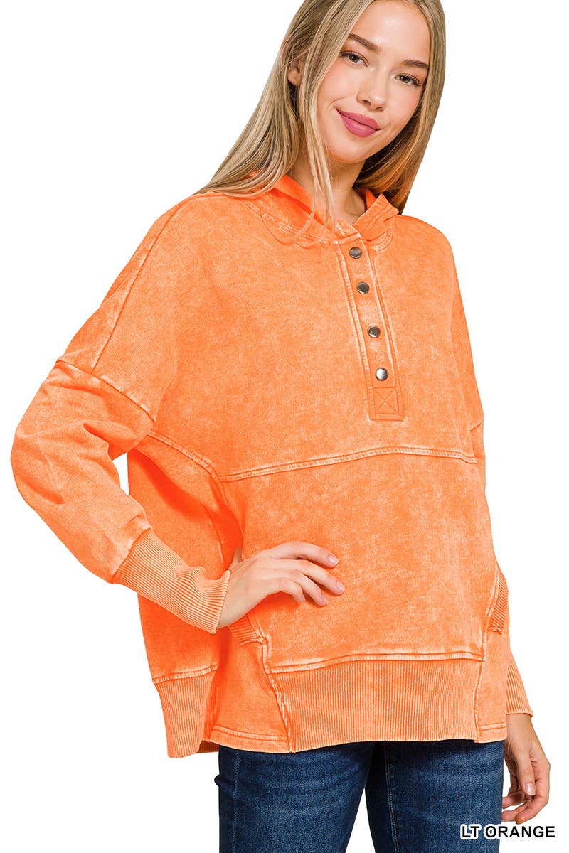 42POPS - Vente Sweat à capuche – femme - Sweat à capuche en molleton français délavé à l'acide avec poche kangourou.13