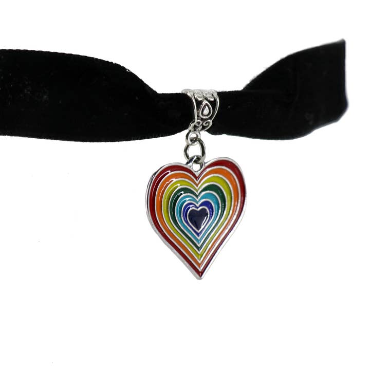 RAINBOW HEART, VELVET CHOKER for wholesale by Western Fashion
