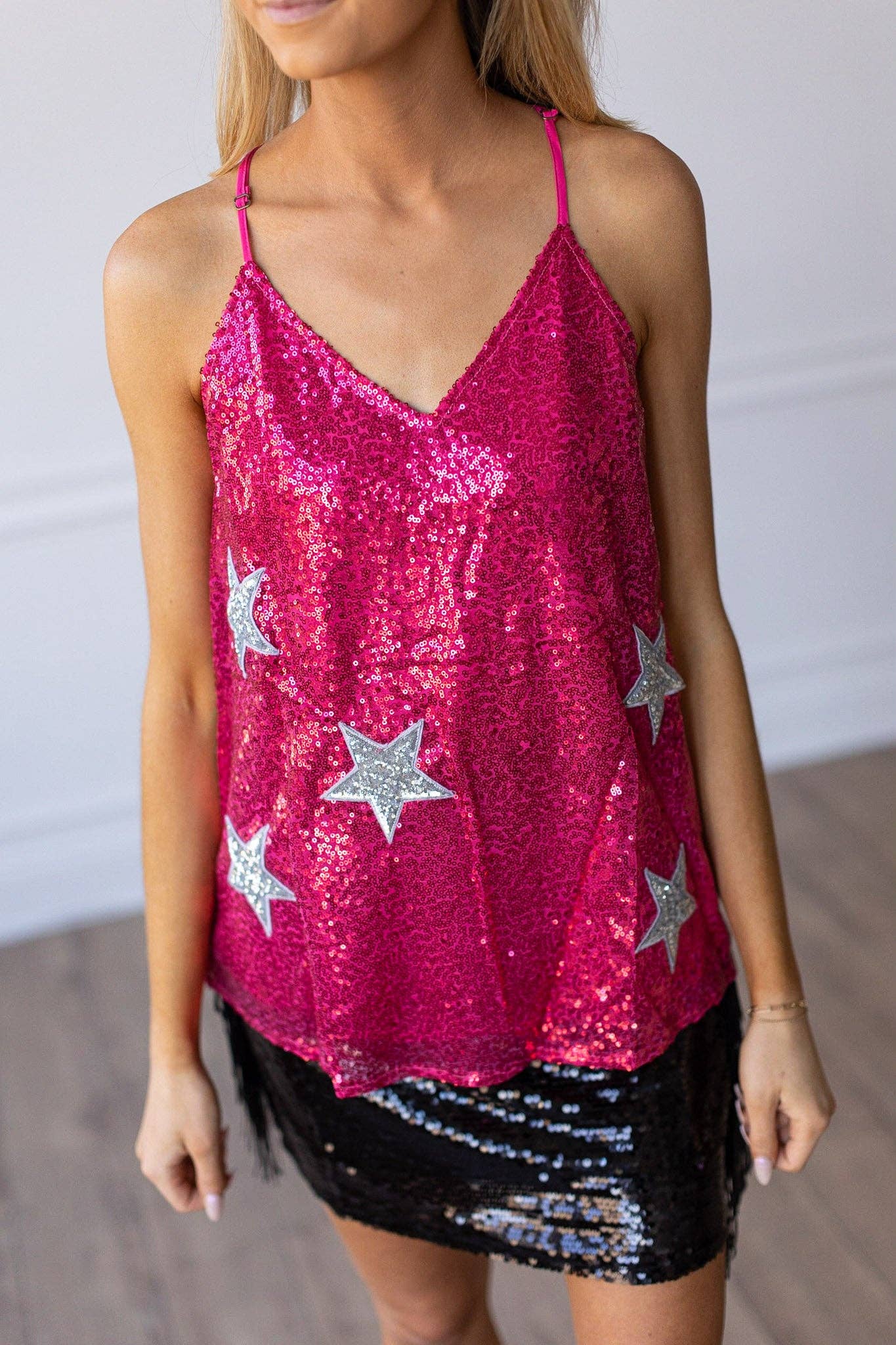 Destined To Shine Hot Pink Sequin Tank with Silver Stars for wholesale on Faire1