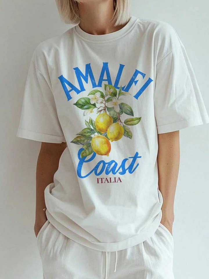 Casual Fruit Lemon Letter Print Short-Sleeved T-Shirt for wholesale by Rosa Clothing