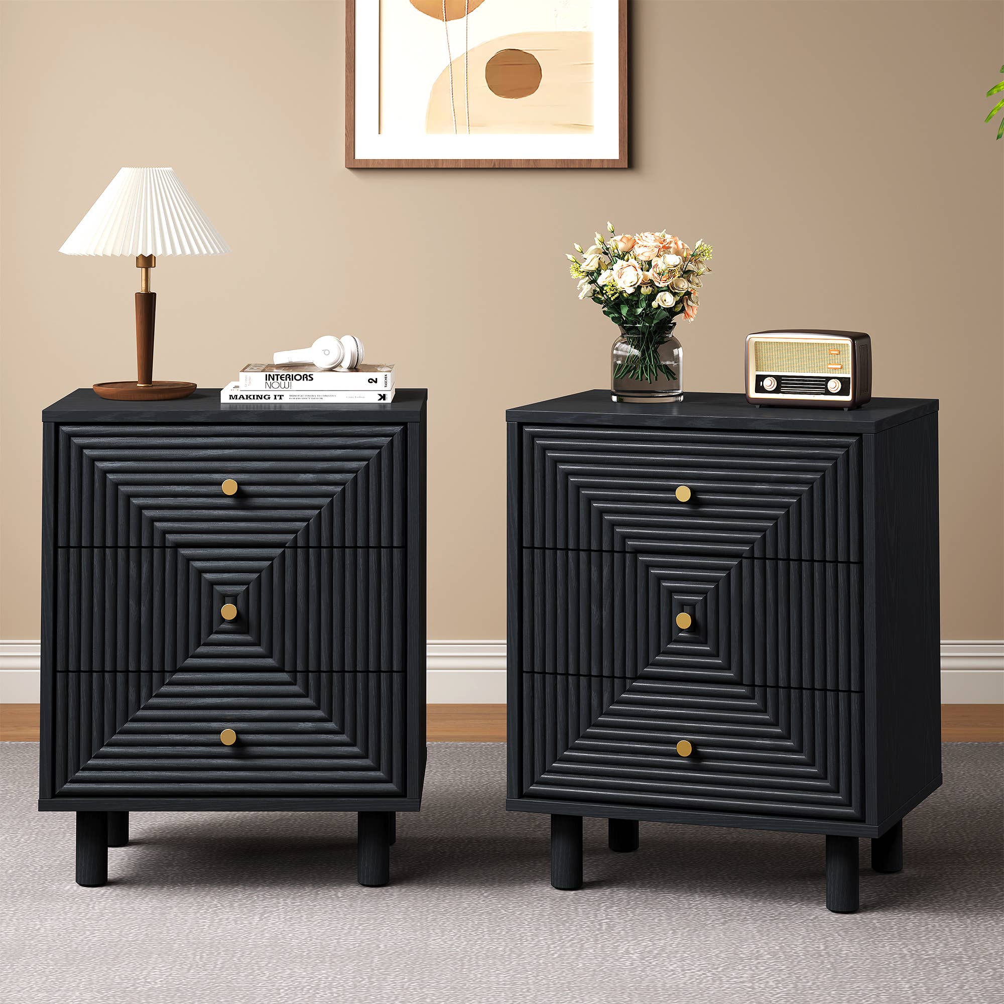 Heynemo - Wholesale Cabinet - Black 3 Drawer Nightstand, Small Dresser Wooden Storage4