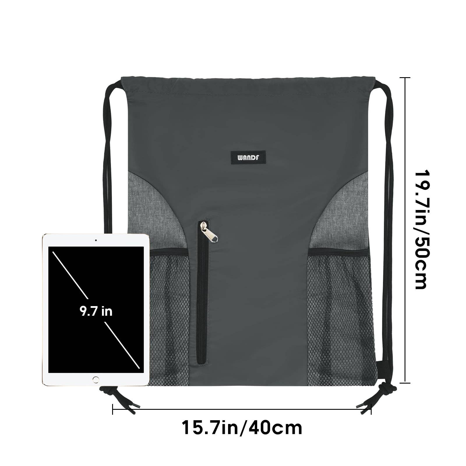 wandf - Vente Sac à cordon de serrage – unisexe - Sac à dos à cordon WF6038 Sports Gym avec poches en maille2