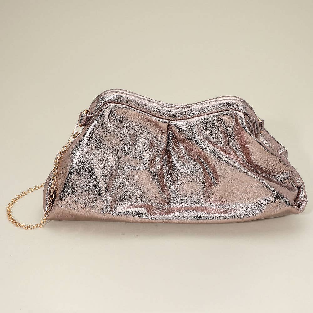 Sensibling Corp. - Wholesale Clutch Bag - Women's - Metallic Pleated Frame Clutch Evening Bag / Crossbody Bag1